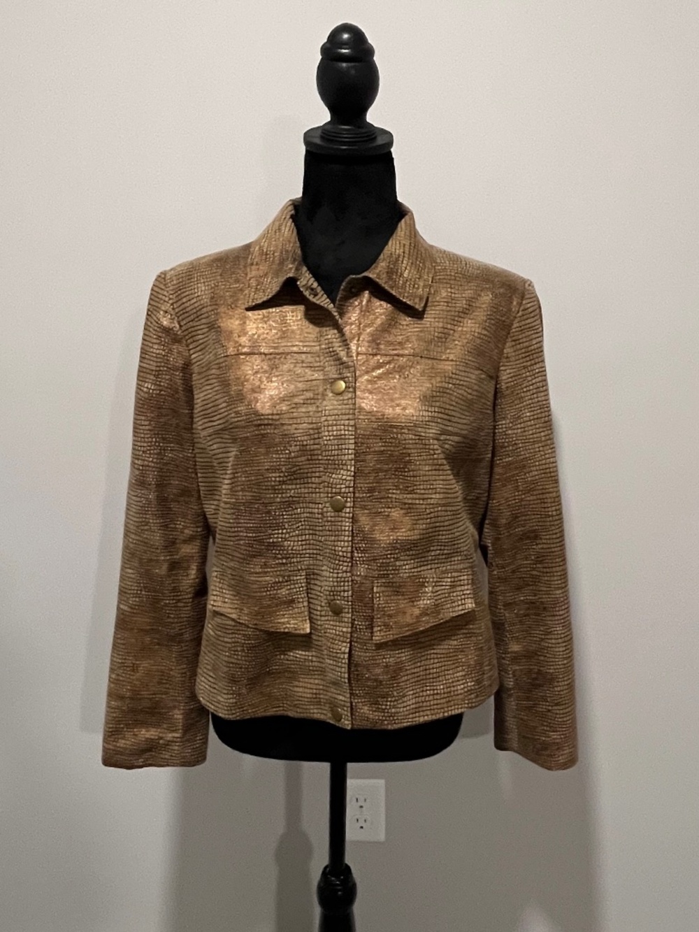 City Girl Nancy Bolen Tan Suede Crocodile Jacket Size P/M